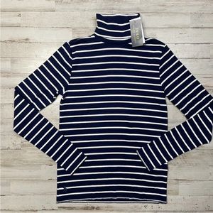 Polo Ralph Lauren Navy White Striped Ribbed Cotton Blend Turtleneck Top Stretch